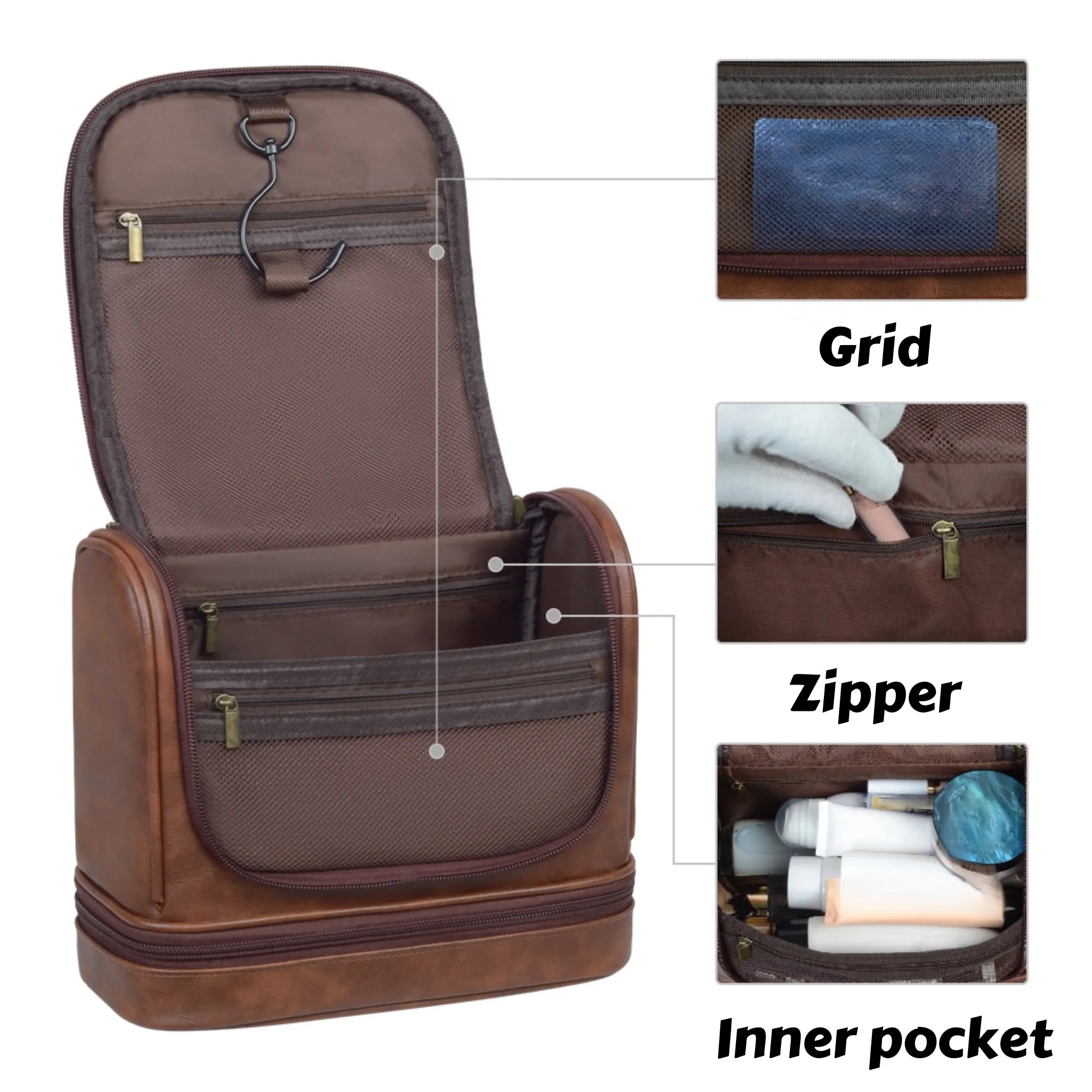 Men's PU Leather Hanging Travel Toiletry Bag 2
