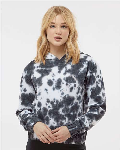 Women's Sueded Fleece Tie-Dyed Crop Hooded Sweatshirt - W23718 15