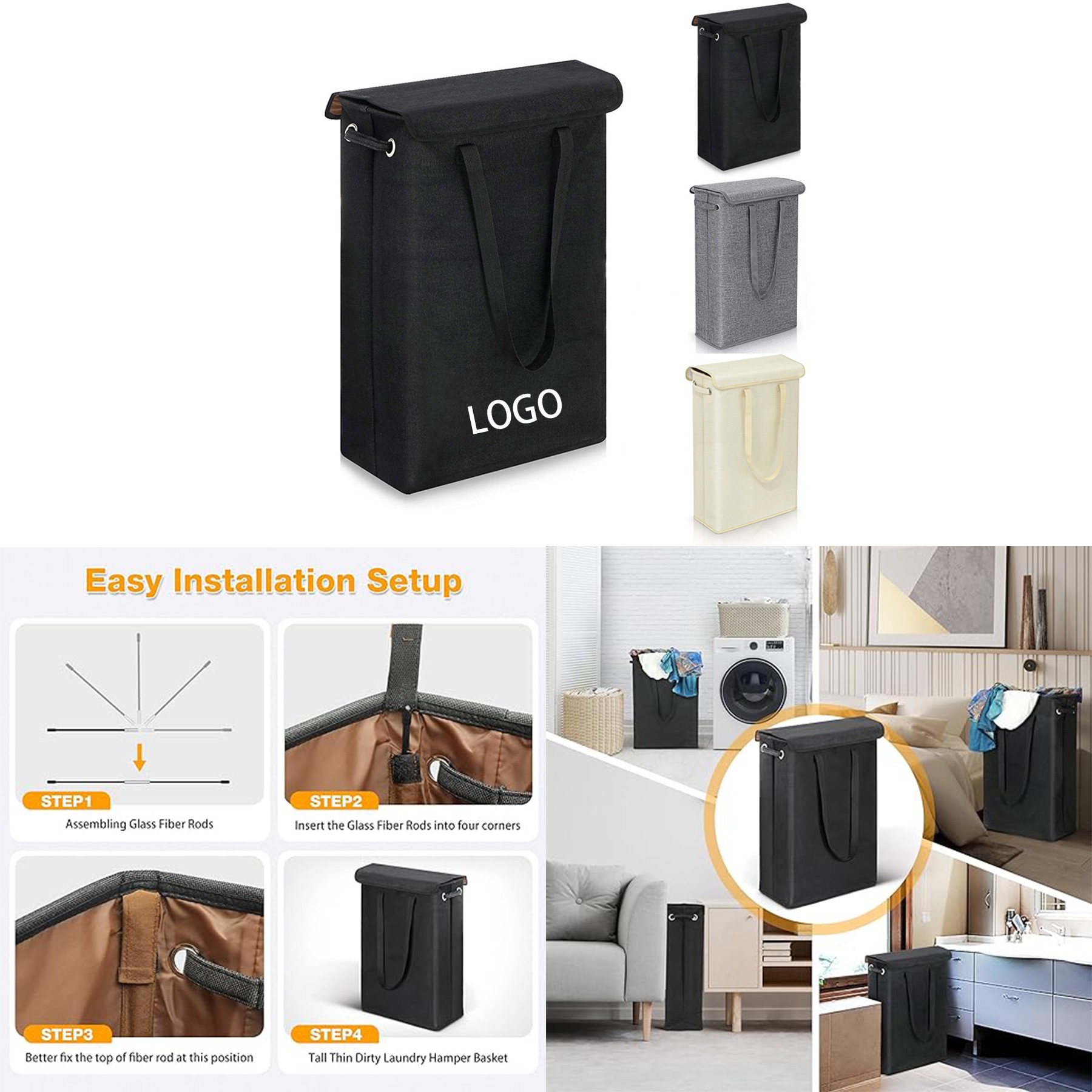 45L Slim Laundry Basket with Lid 2