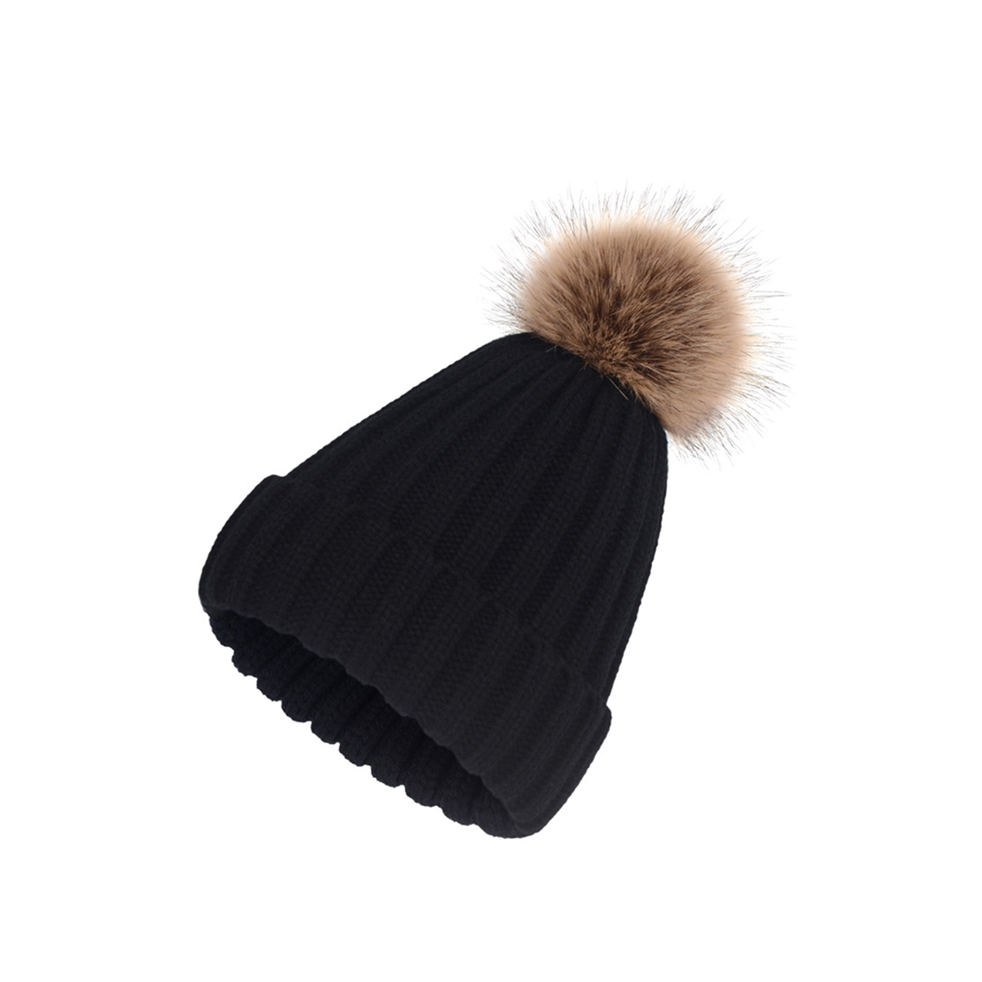 Acrylic Knit Winter Hat With Removable Faux Fur Pom 2