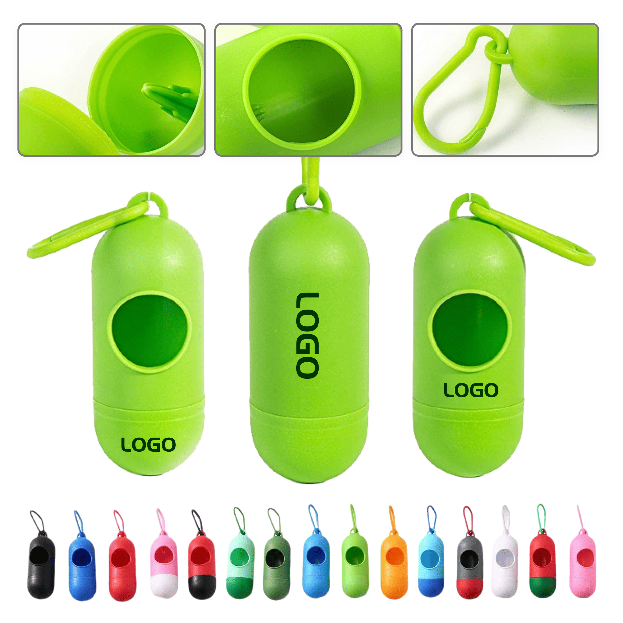 Custom Logo Pill Capsule Shaped Pet Waste Bag Dispenser 2