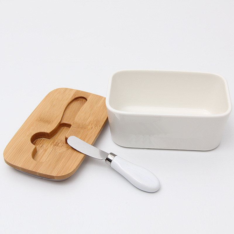 Ceramic Butter Dish With Bamboo Lid & Butter Knife 4