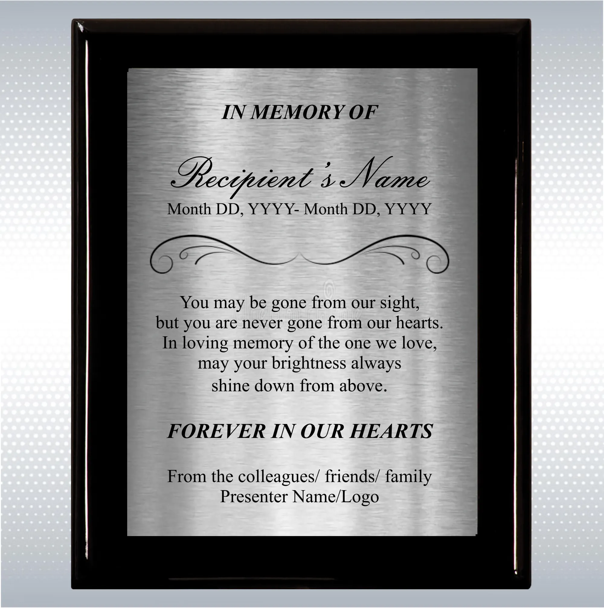 Black Piano Finish Wood Plaque Memorial Gift Award 21