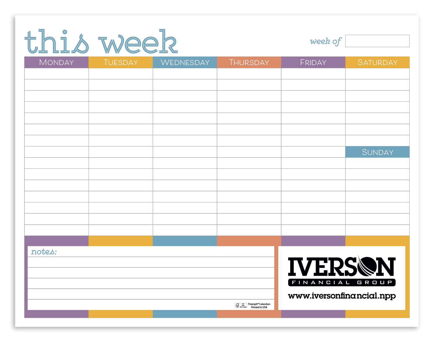 Triumph® Calendars Small Weekly Desk Pad - Colors 3