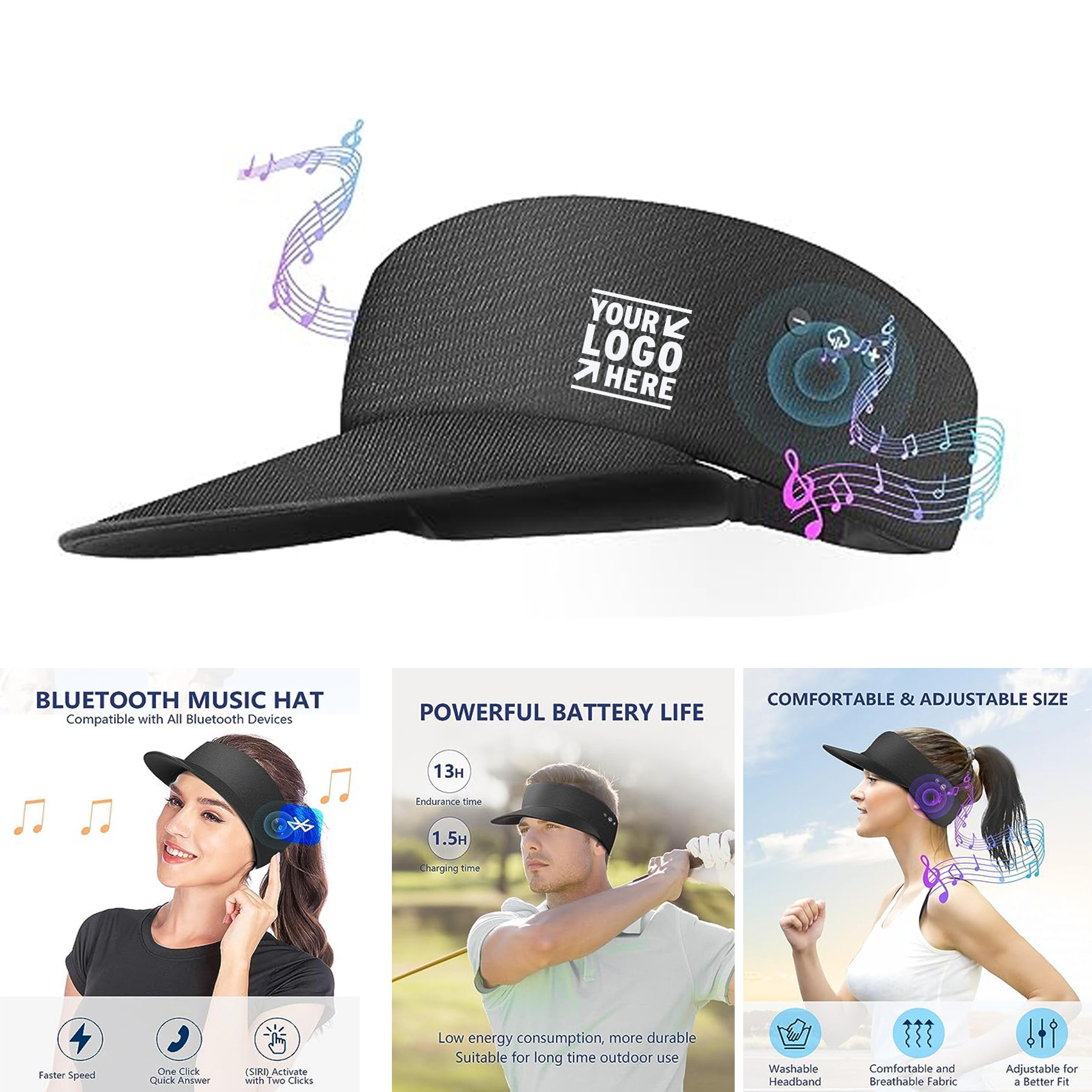 Wireless Mic Bluetooth Headphones Outdoor Sports Sun Visor Hat 2