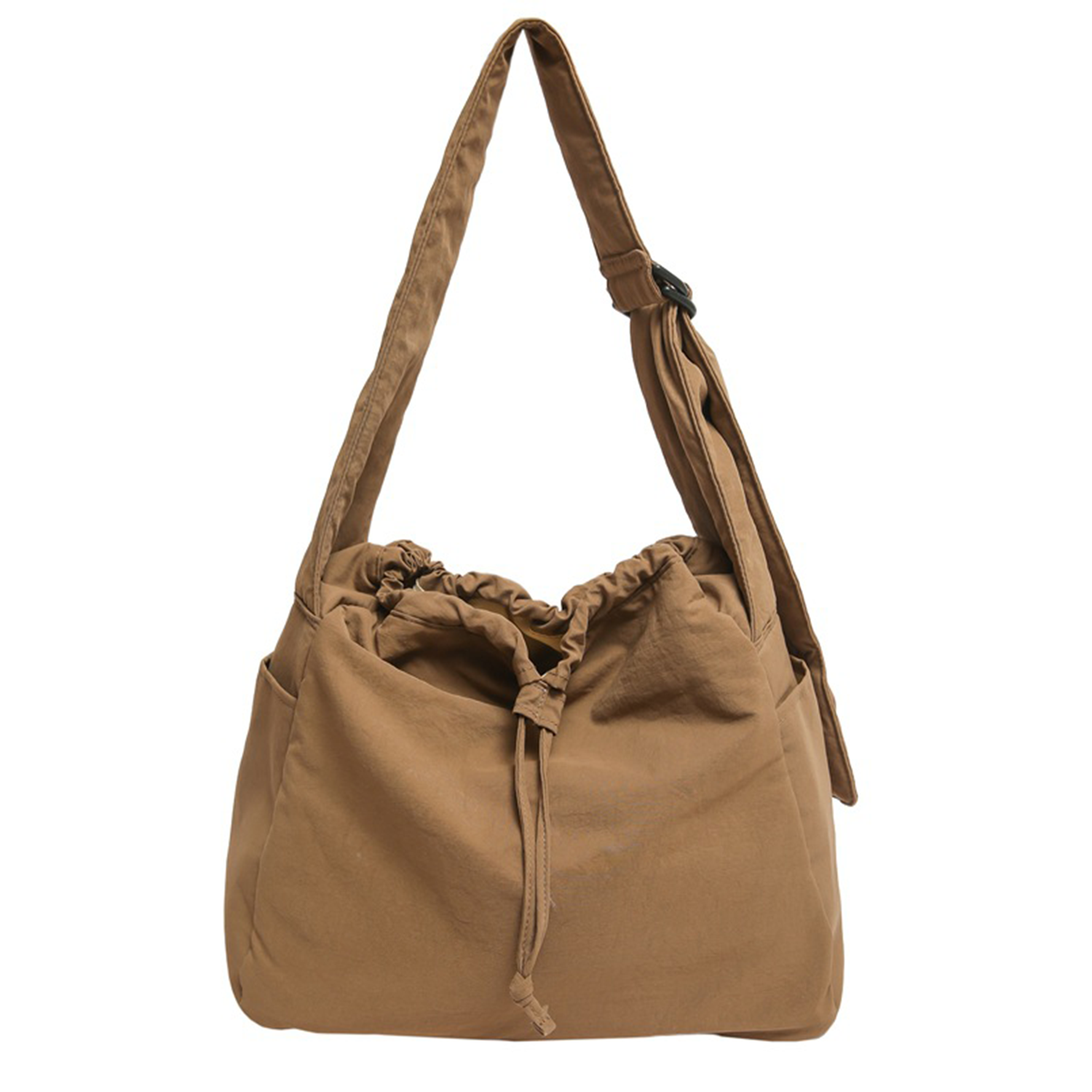 Water Resistant Nylon Drawstring Crossbody Tote Bag 7