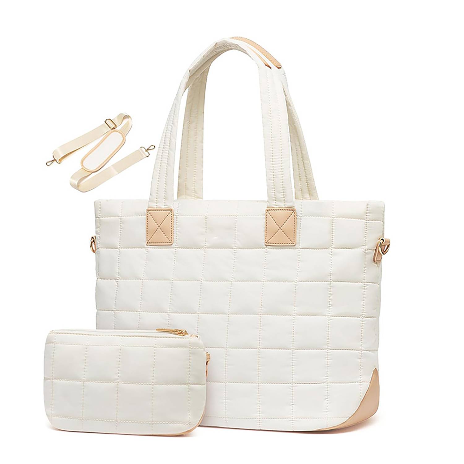Quilted Nylon Crossbody Tote Bag w/ Mini Pouch 3