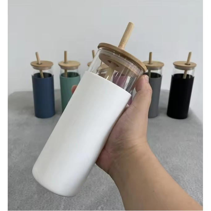 20Oz Glass Tumbler Straw Silicone Protective Sleeve Bamboo Lid 6