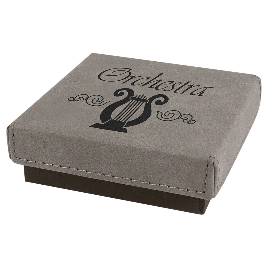 3 1/2" x 3 1/2" Gray Medal Box with Leatherette Lid 2