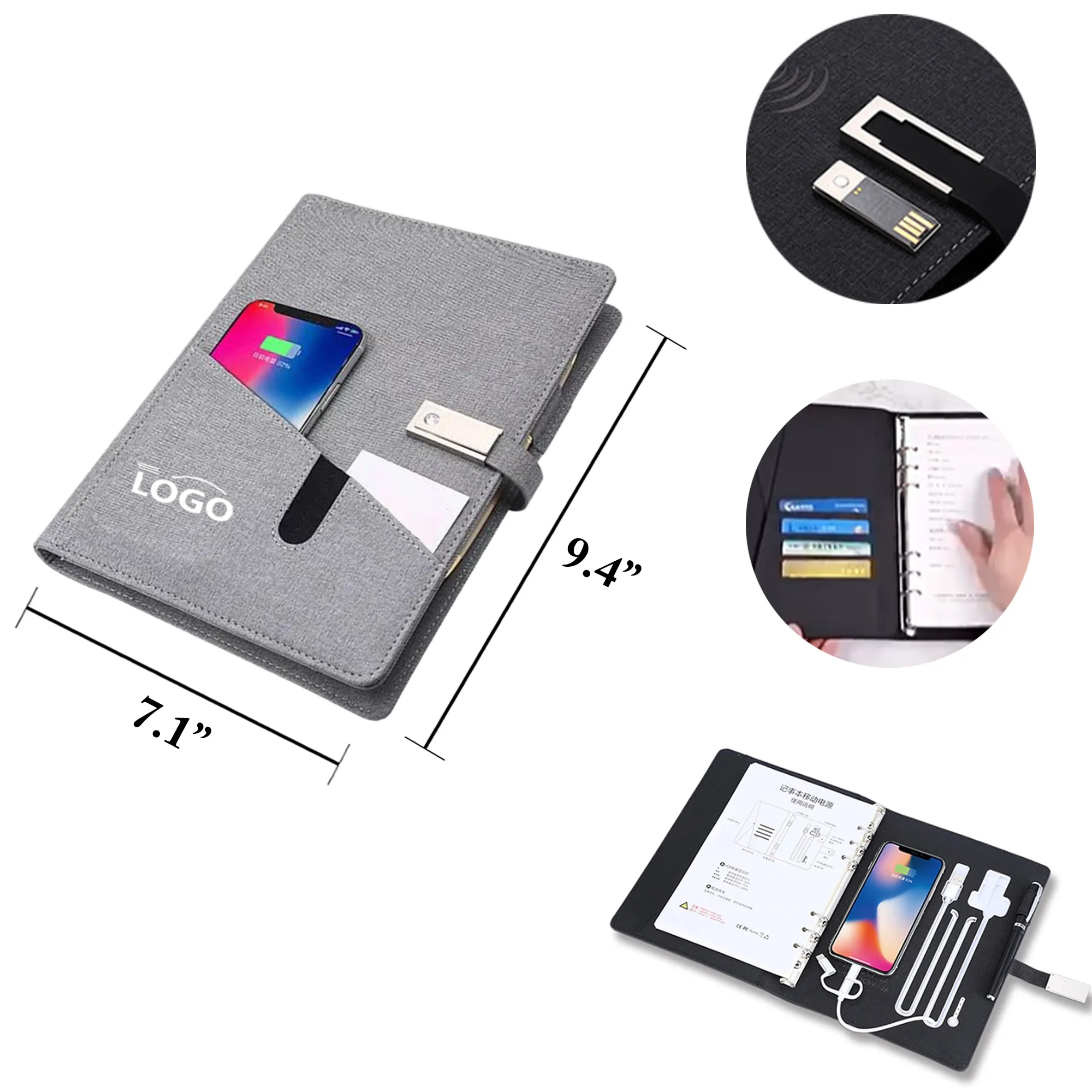 MOQ5 Multifunction Notebook with USB Wireless Charging 4