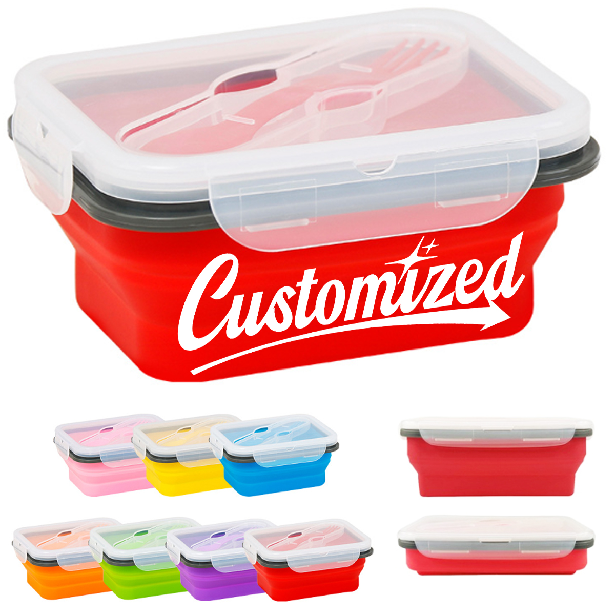 20Oz. Collapsible Silicone Lunch Box W/ Lid Utensil Slot 2