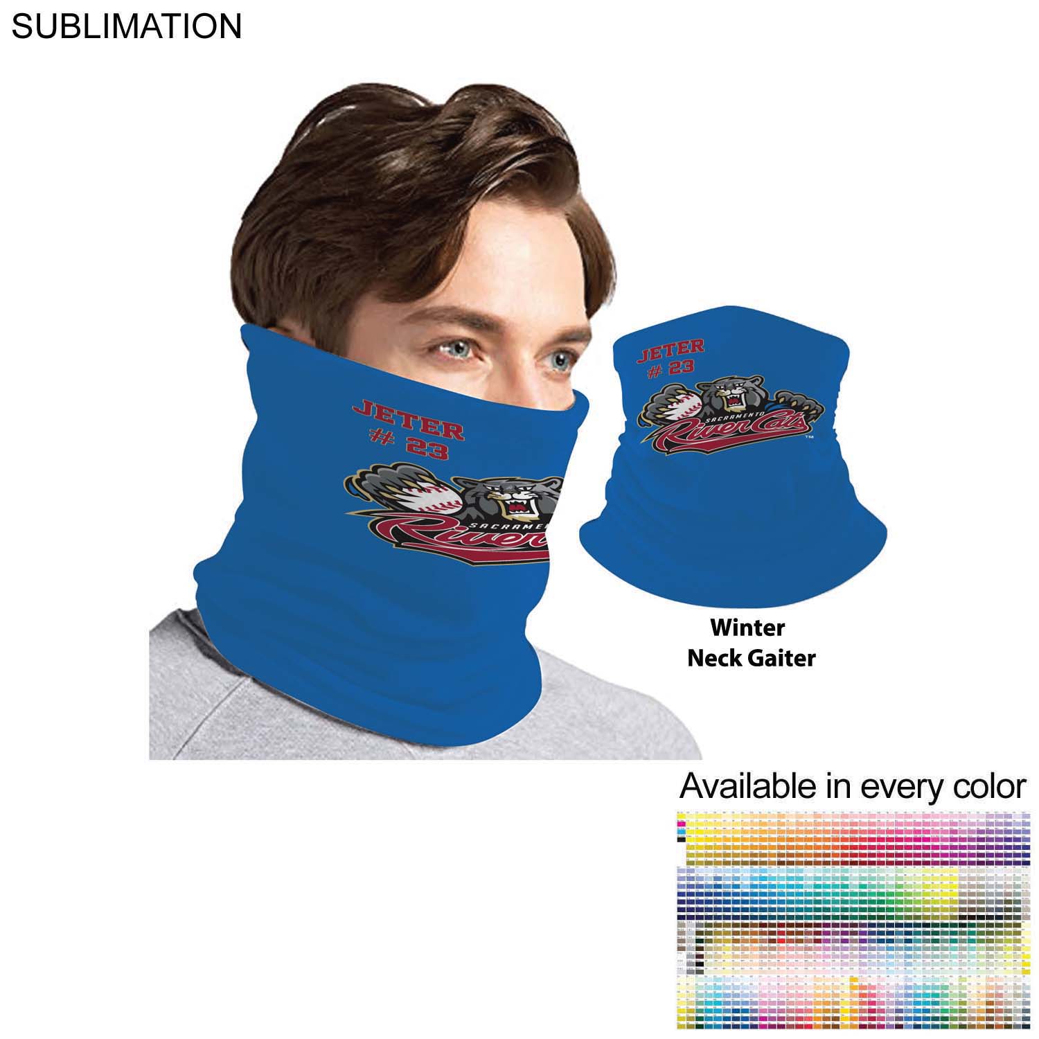 Team Neck Gaiter, Sublimated Tubular 2-ply Neck Gaiter, Moisture wicking, 4way stretch, Hemmed 2