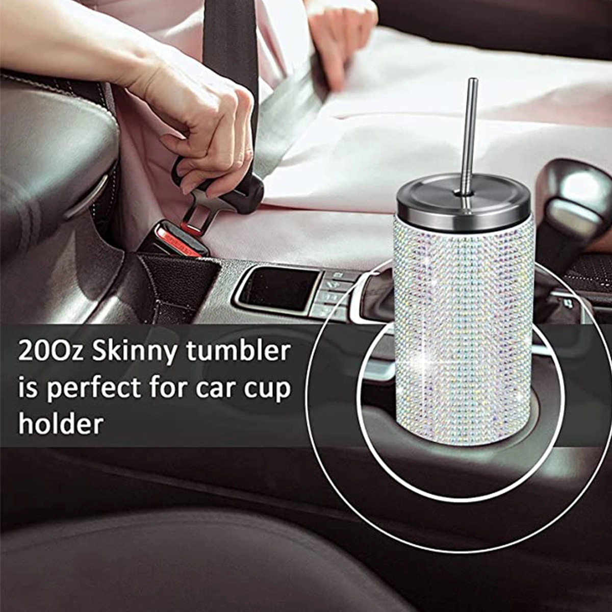 Stainless Steel Rhinestone Tumbler Reusable Water Bottle 2