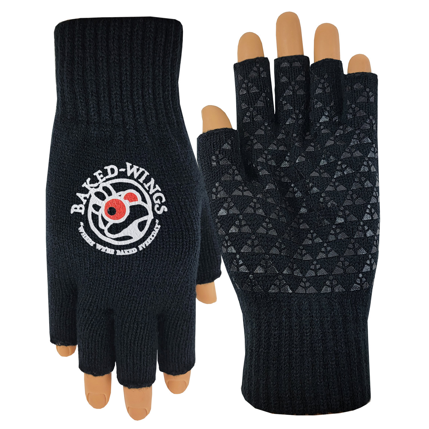 Fingerless Deluxe Knit Gloves with Gripper Palm with Oversized DTF