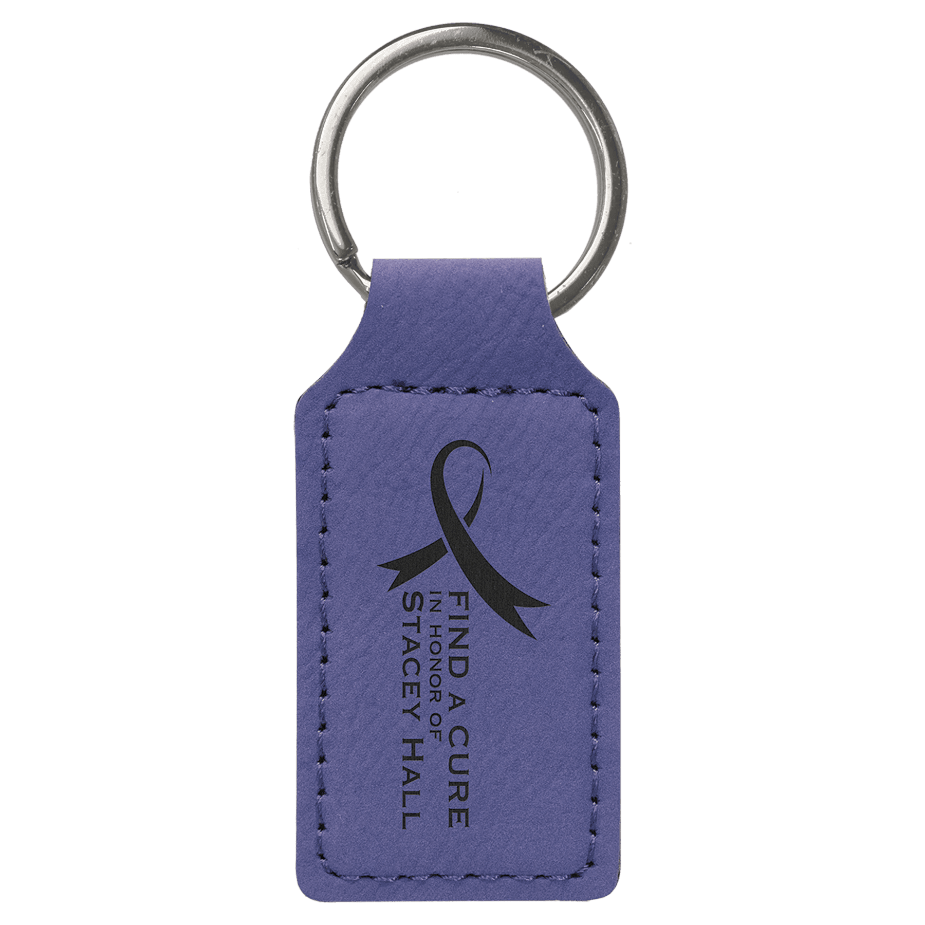 2 3/4" x 1 1/4" Purple Leatherette Rectangle Keychain 1