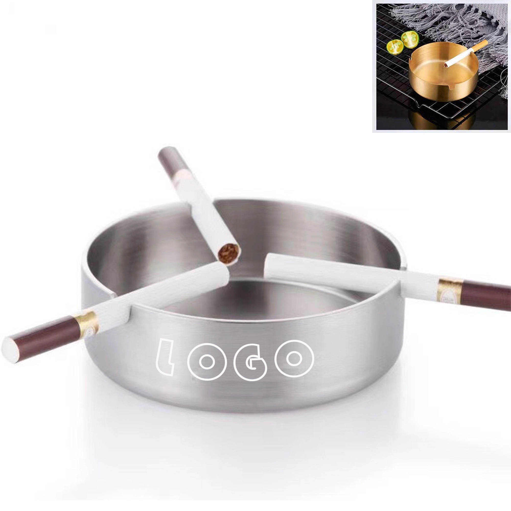 Ashtray Tabletop Round Stainless Steel 2