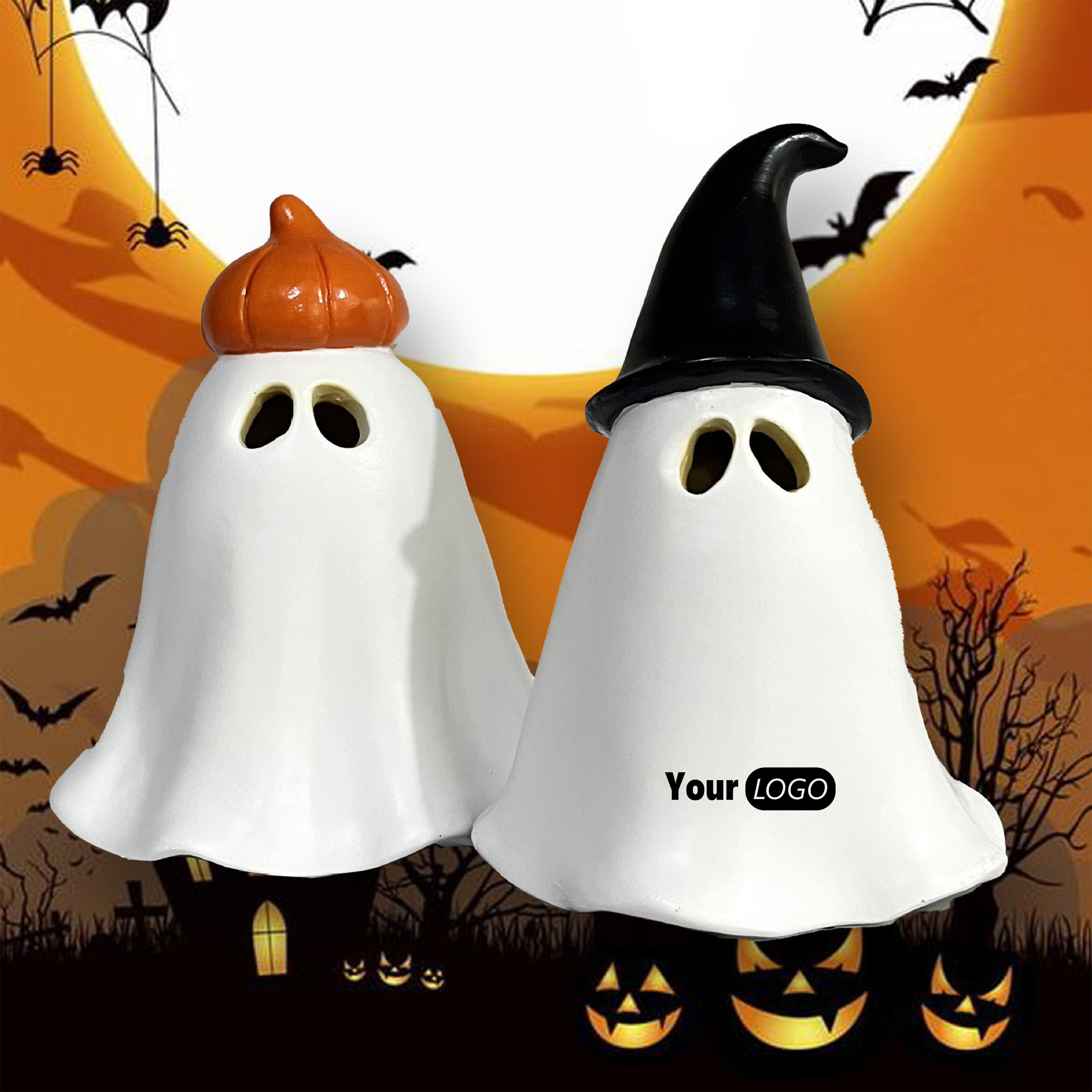 Resin Halloween Ghost Incense Burner ?C Eerie Glow With Pumpkin And Witch Hat 2