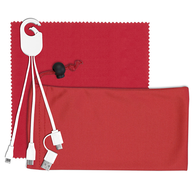 "RECHARGE PACK" Mobile Tech Charging Cable Kit in Microfiber Cinch Pack Components 10