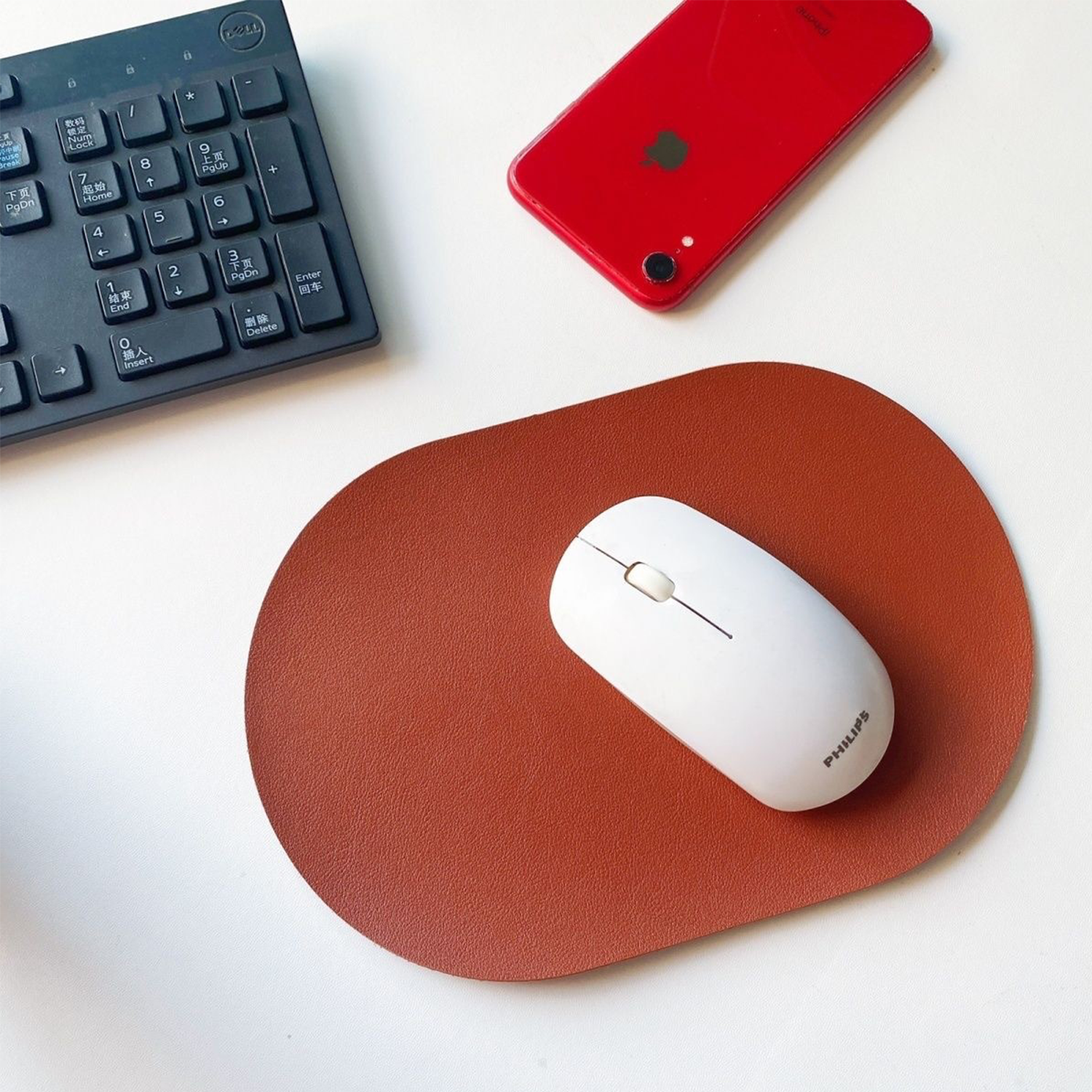 Oval PU Leather Solid Color Mouse Pad 6