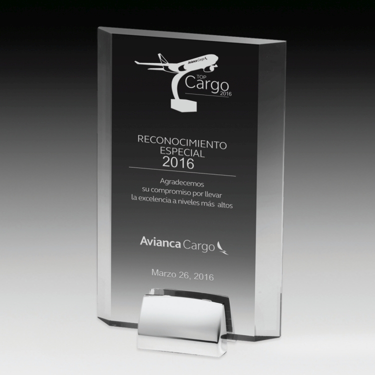 Rectangular Beveled Award w/ Chrome Base (5" x 7 3/4" x 3/4") - Screen Printed 3