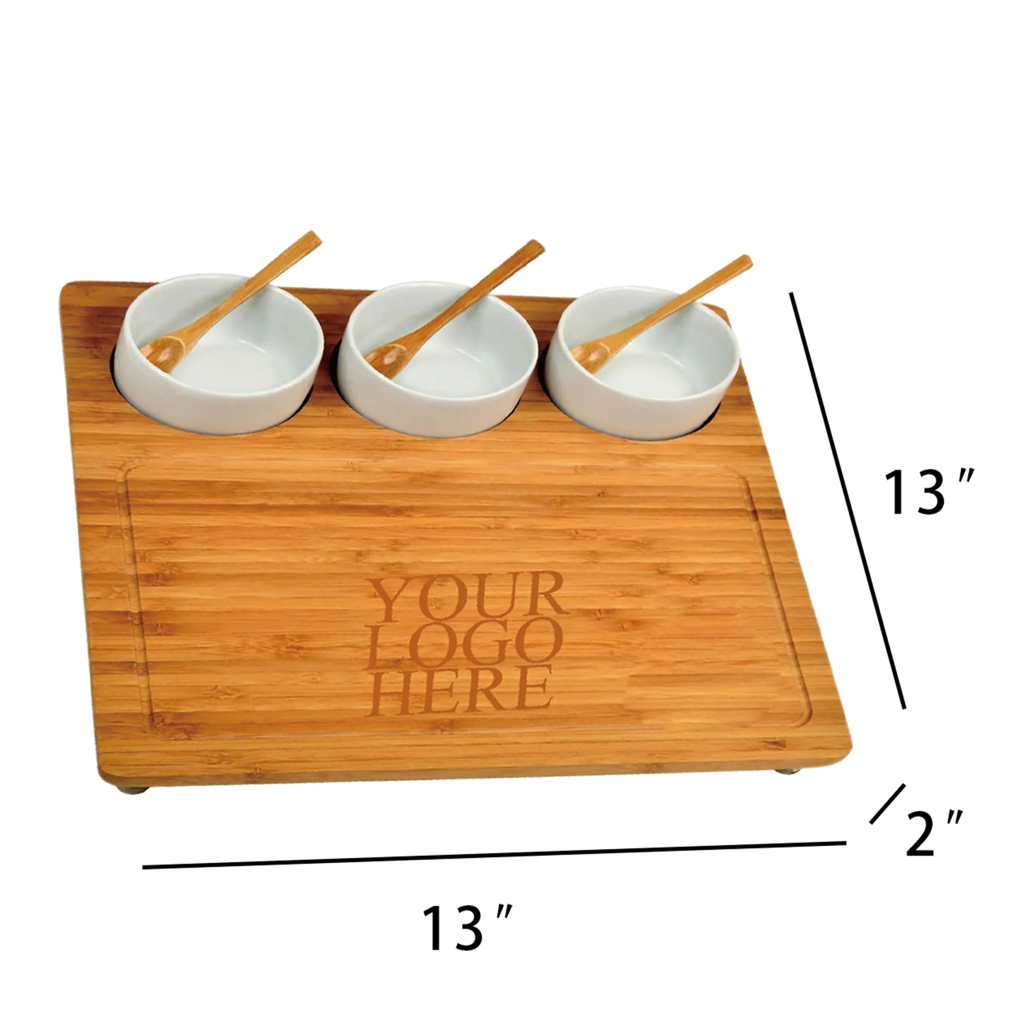 Custom Printed Bamboo Serving Tray With Ceramic Bowl 3