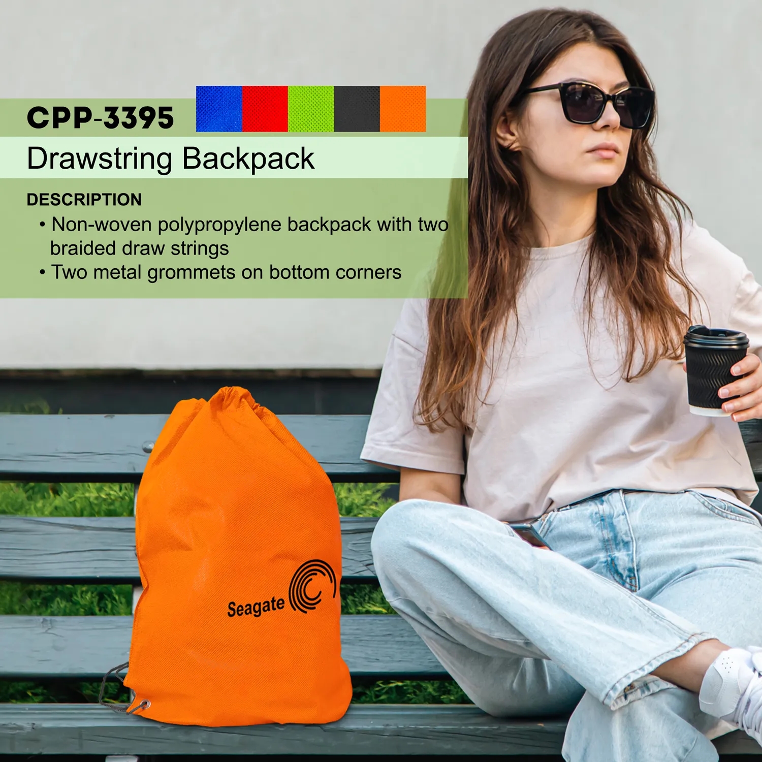 Drawstring Backpack, custom backpack with logo imprint 6