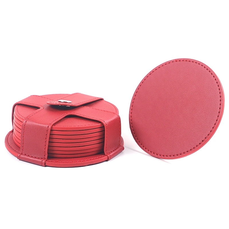 Custom 8 PCS Premium PU Leather Drink Coasters with Holder 3
