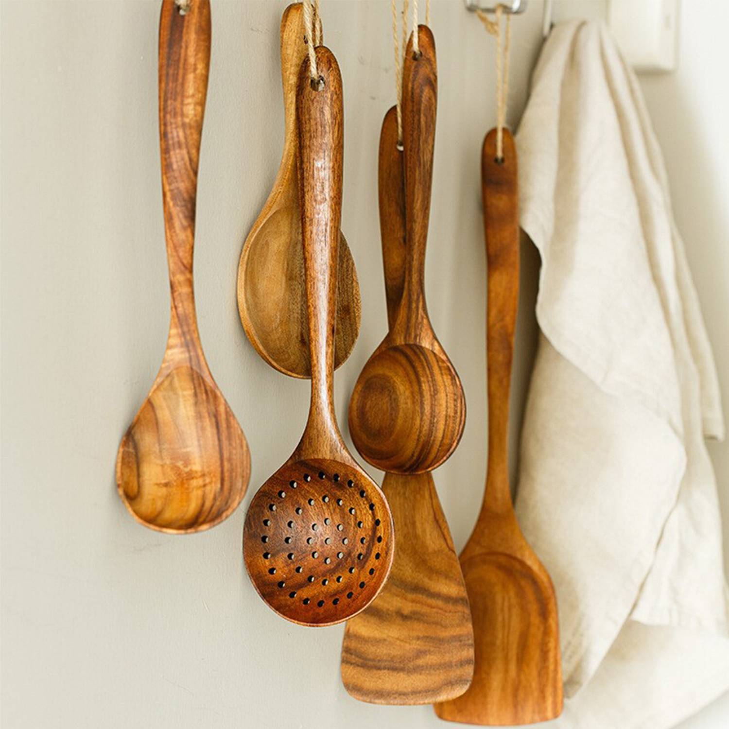 7Pcs Acacia Wood Pot Shovel Spoon Set 3