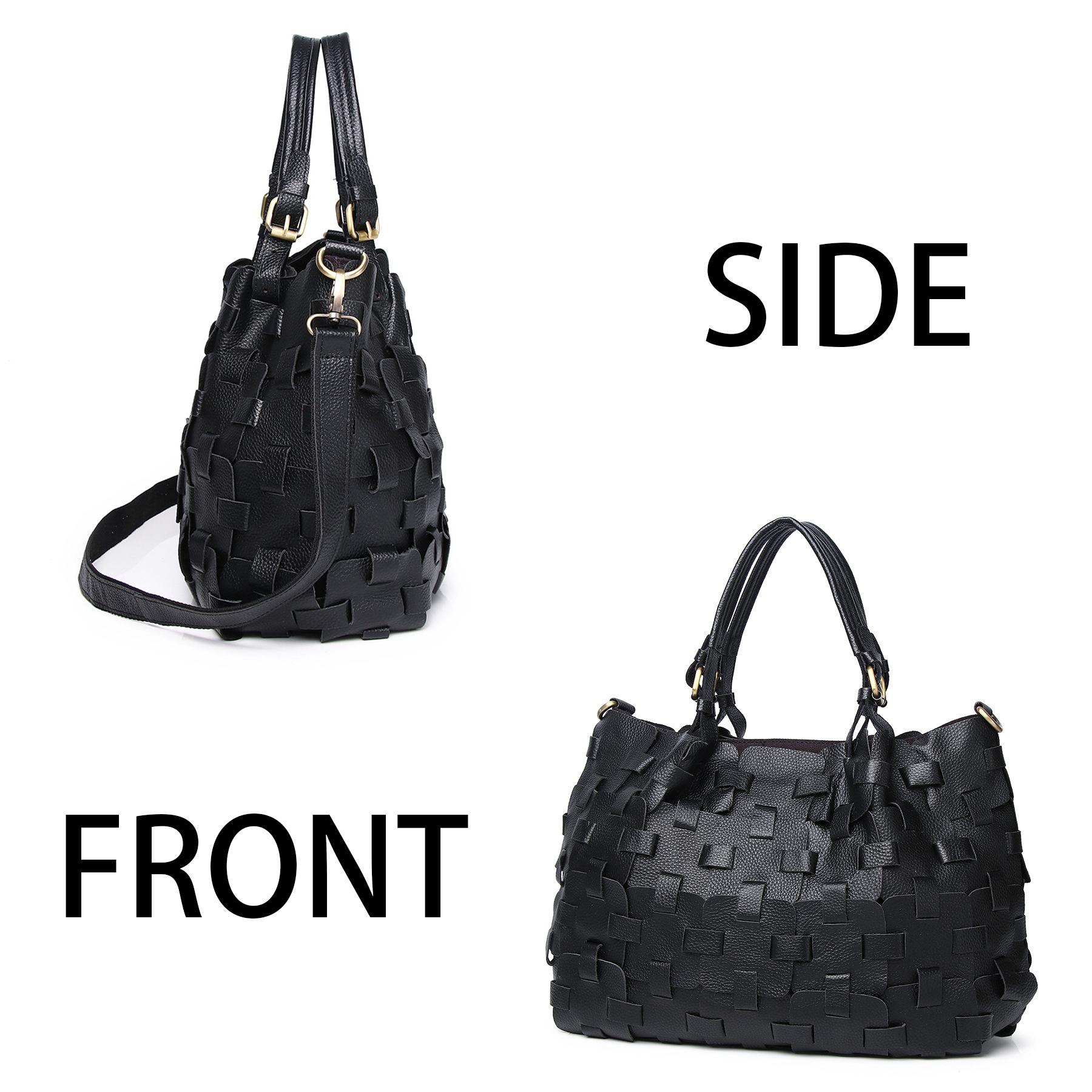 Genuine Leather Colourful square-paneled tote bag, custom tote bag with logo imprint 2