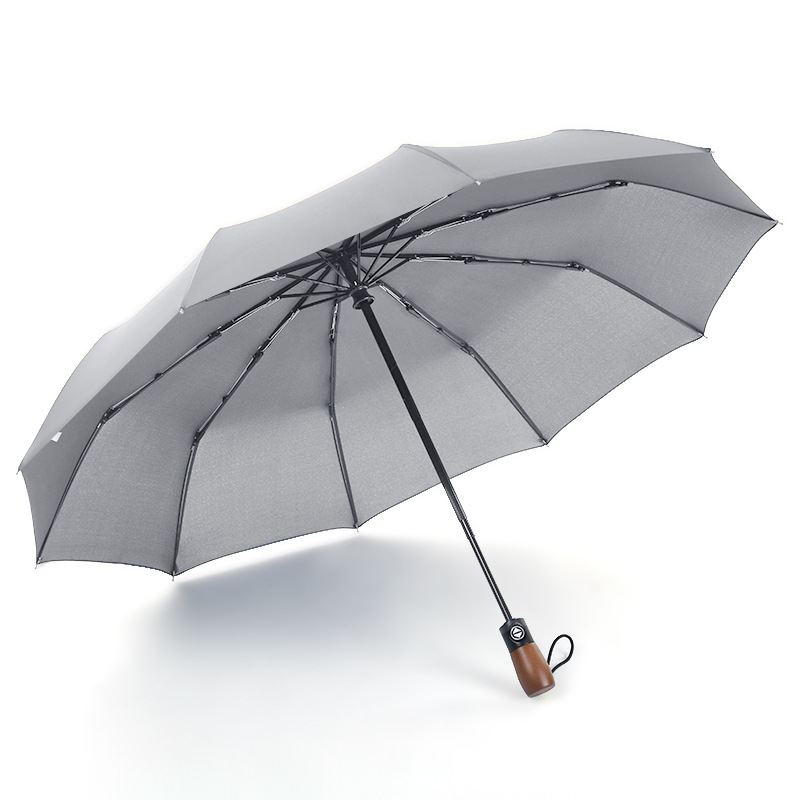 Windproof Automatic Sun/Rain Umbrella with Wooden Handle 1