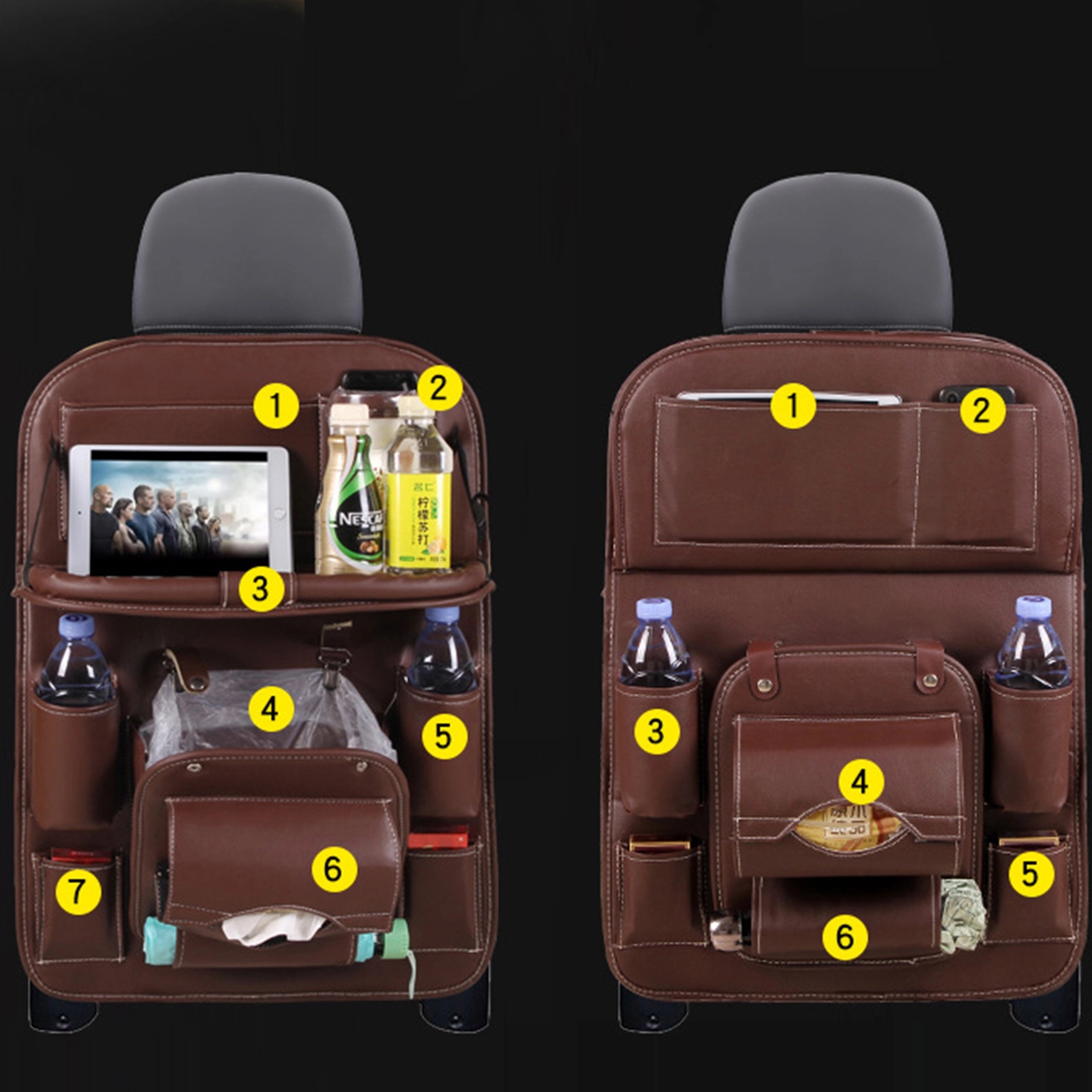 Car Backseat Storage Organizer with Trash Table PU Leather 10