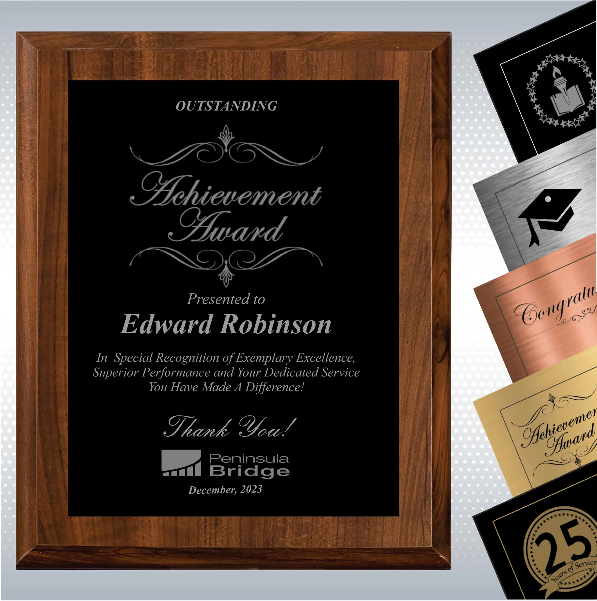 Cherry Finish Excellence Plaque , Employee Recognition Gift 20