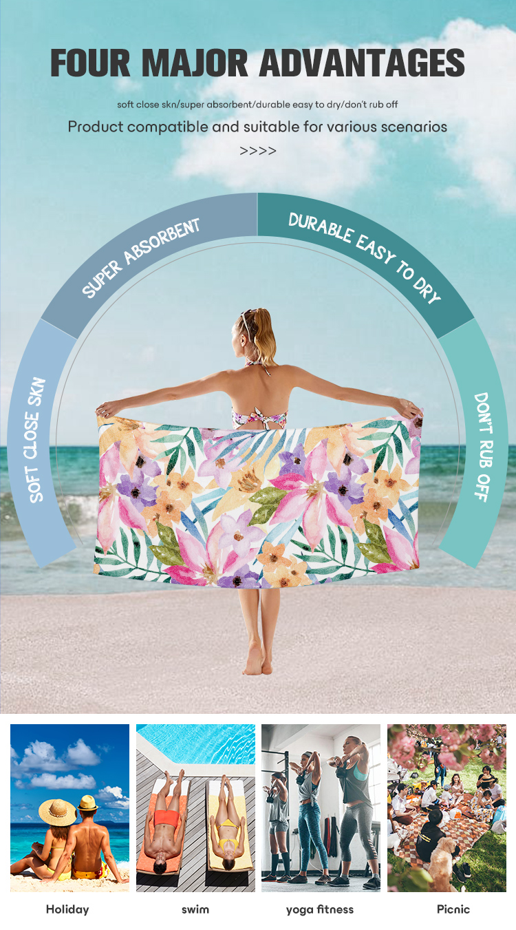 27 1/2" W x 59" L Microfiber Velour Full Color Beach Towel 2