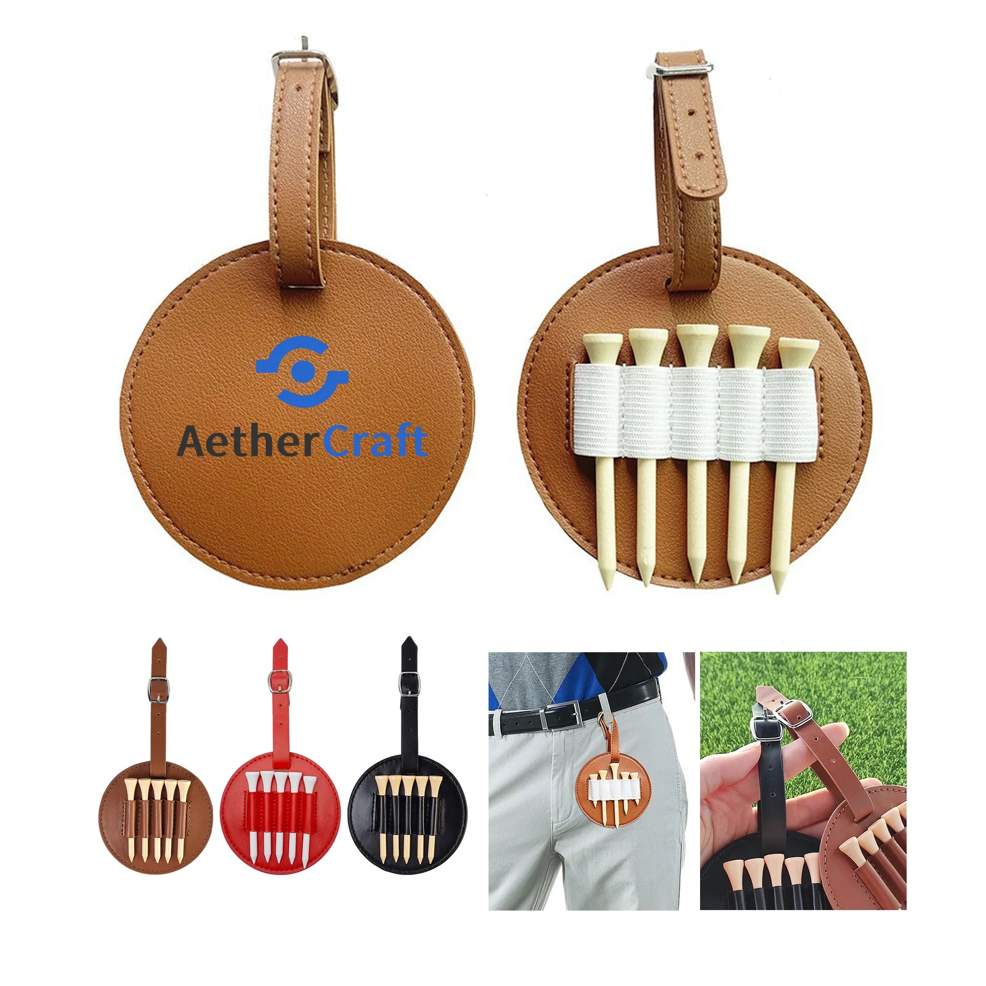 Leather Golf Tee Holder and Ball Stand for Convenient 6