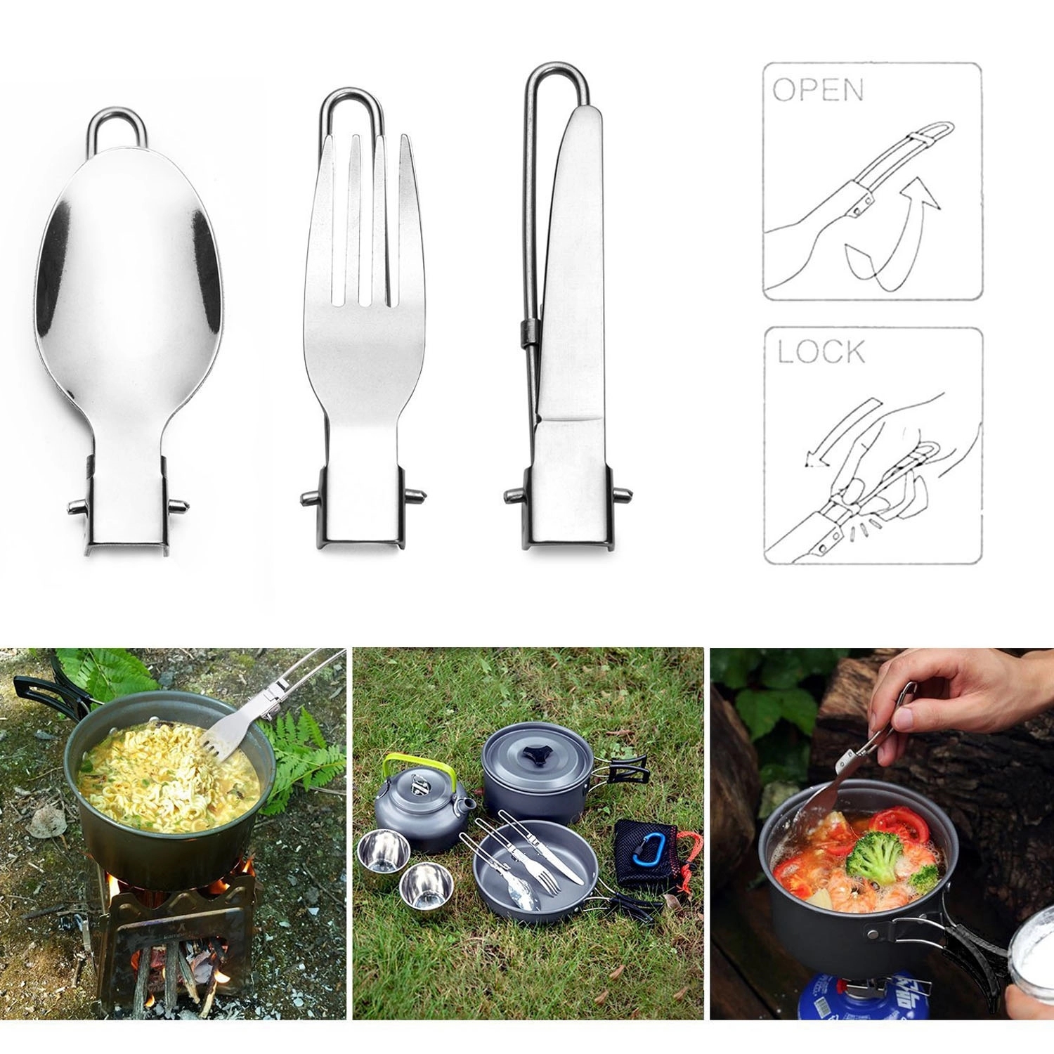 Portable Travel 3-In-1 Utensils Set Spoon, Fork&Knife 3