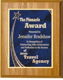 7" x 9" Oak Finish Plaque with a Blue Rising Star Plate 2