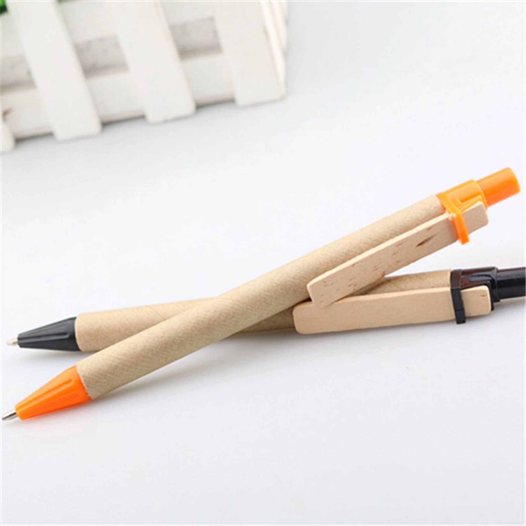 Eco-Friendly Kraft Paper Ballpoint Pen with Bamboo Clip 2