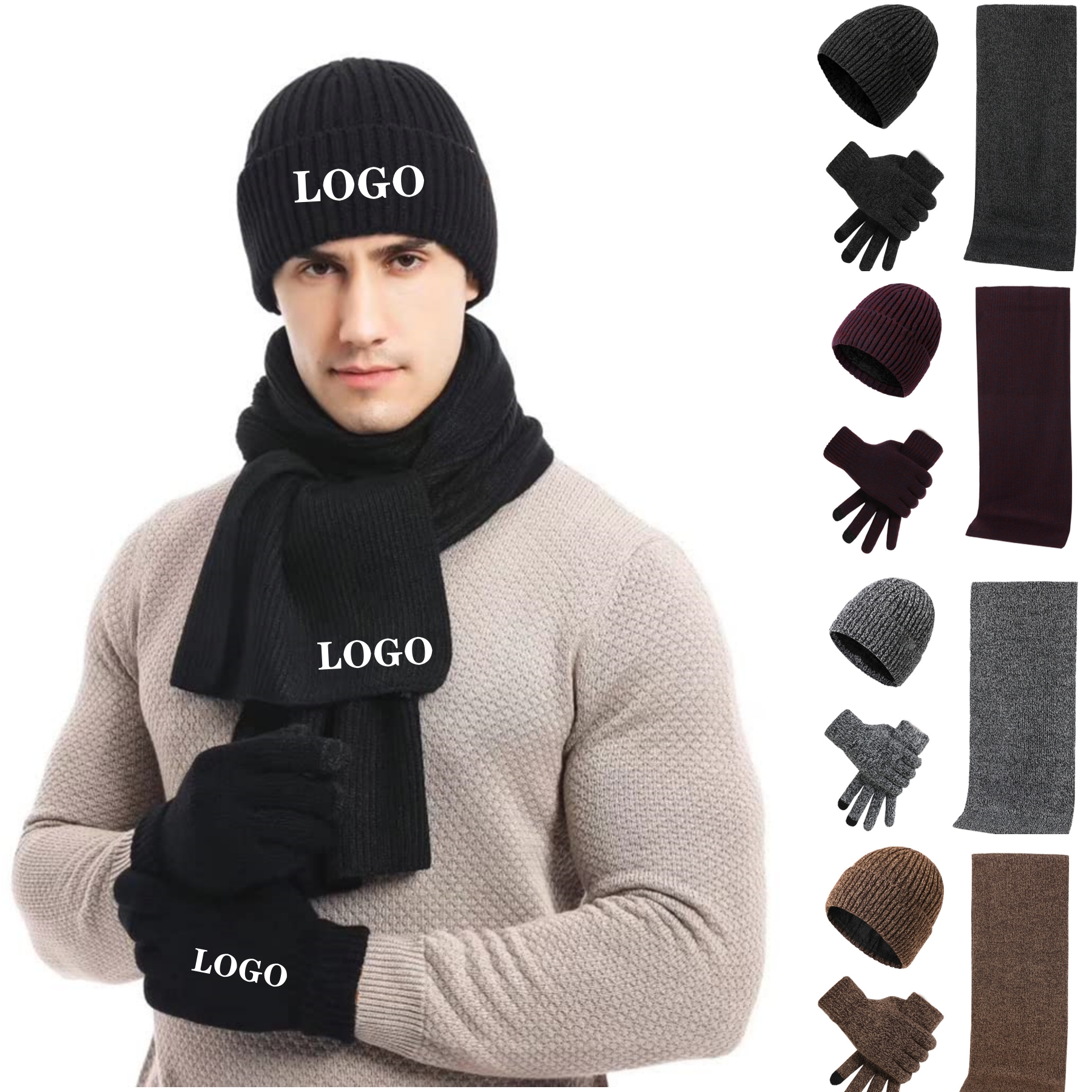 Winter Knit Beanie/Scarf/Gloves Set 2