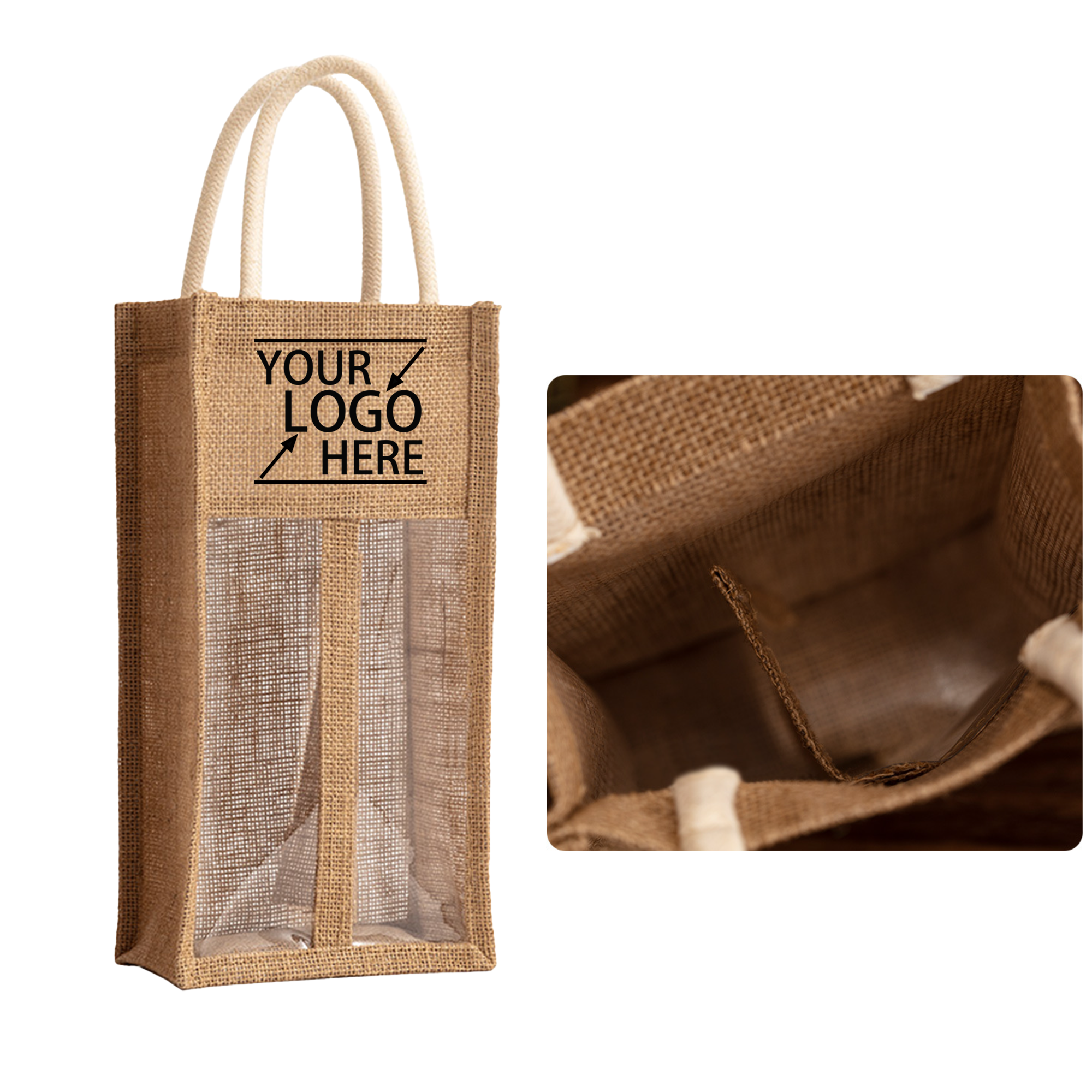 Jute Transparent Wine Tote Bag, custom tote bag with logo imprint 2