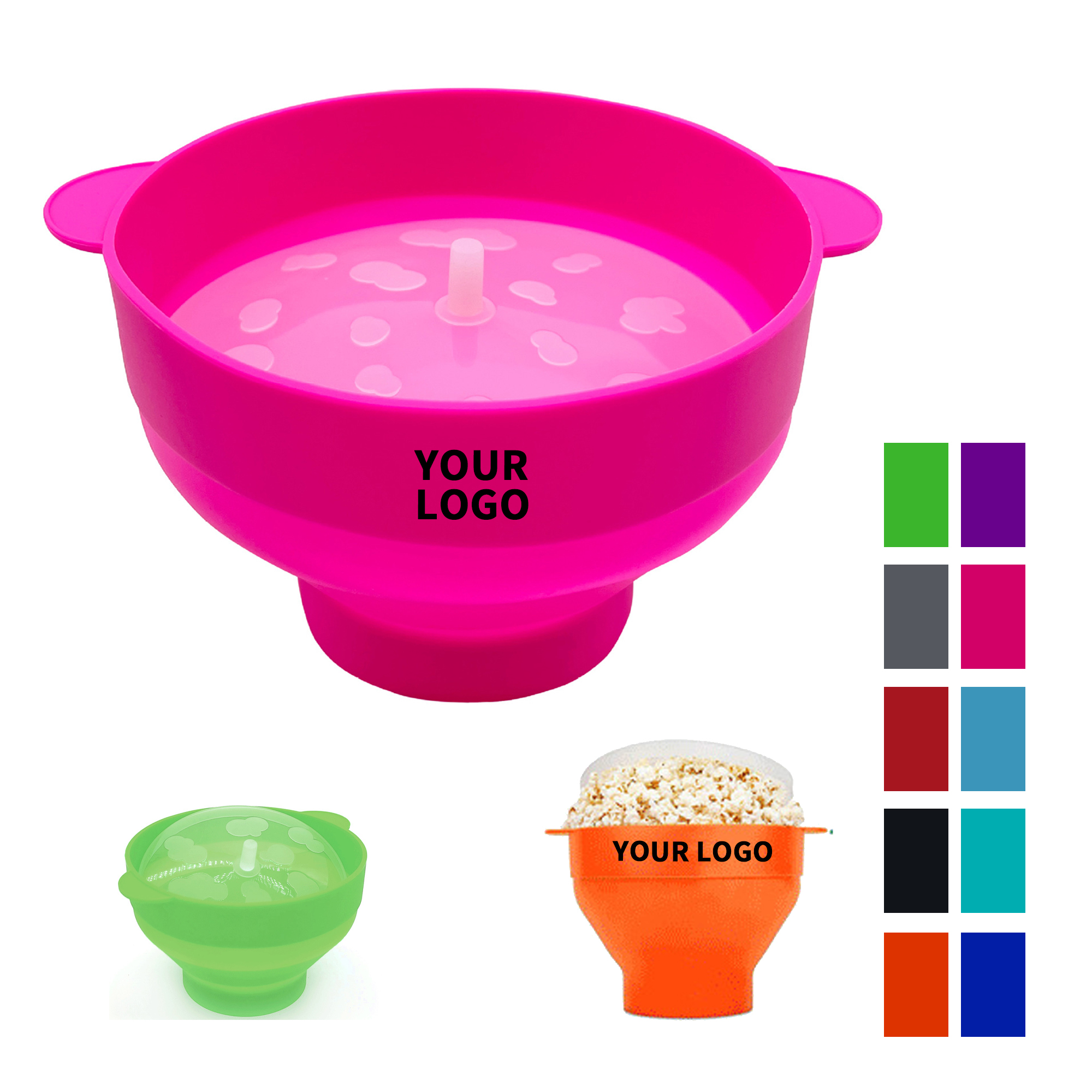Collapsible Silicone Popcorn Bowl With Lid 9.5" x 7.9" x 2.4" 6
