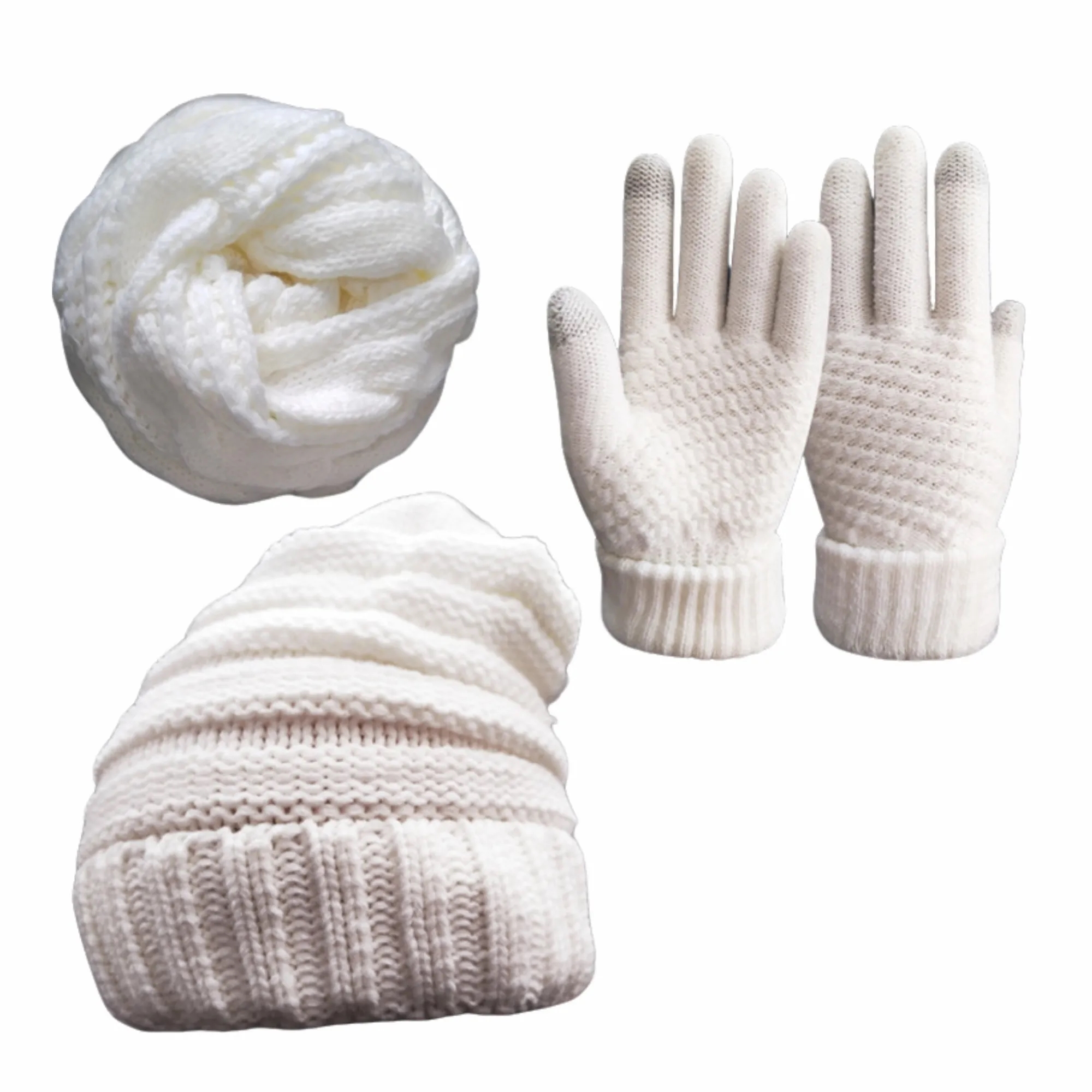 Knitted Hat, Scarf And Gloves Three - Piece Set 4