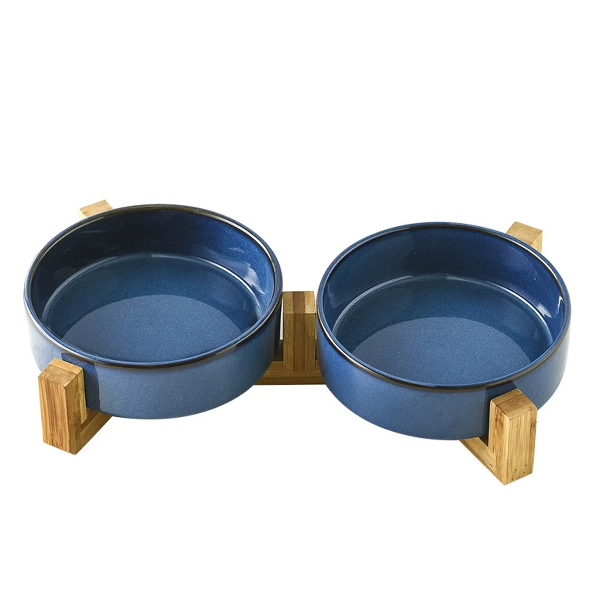 Ceramic Elegant Pet Bowl Set with Sturdy Wood Base 2