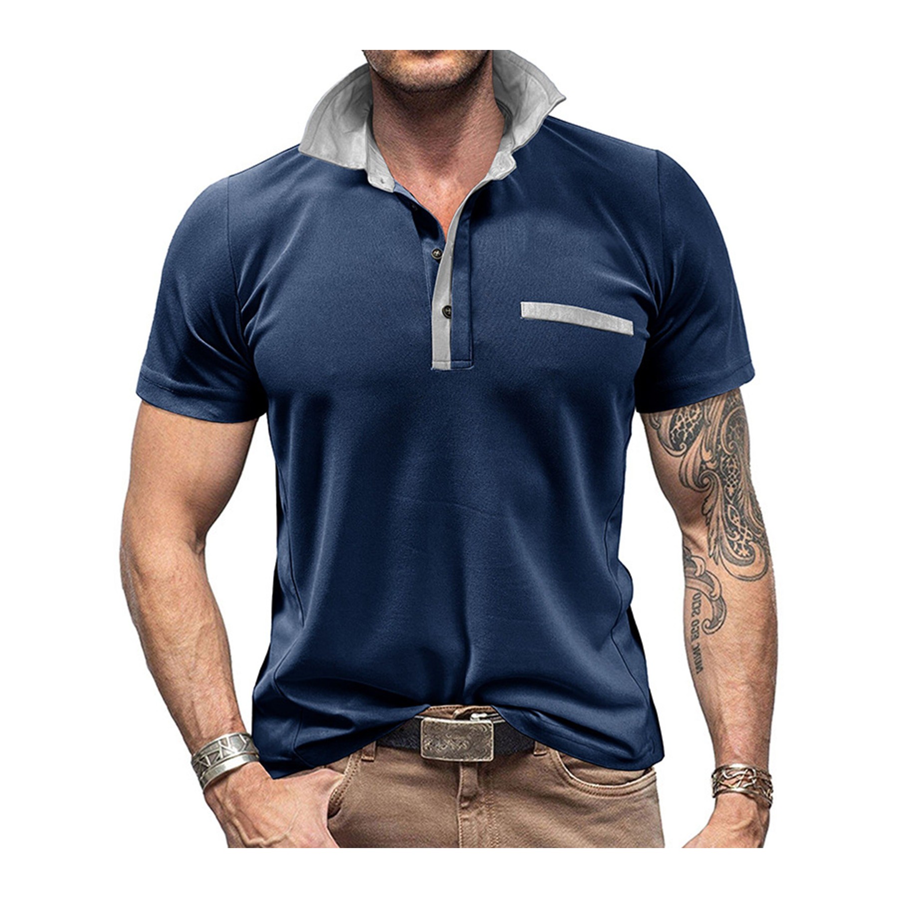 Lapel Color Block Short Sleeve Polo Shirt 4