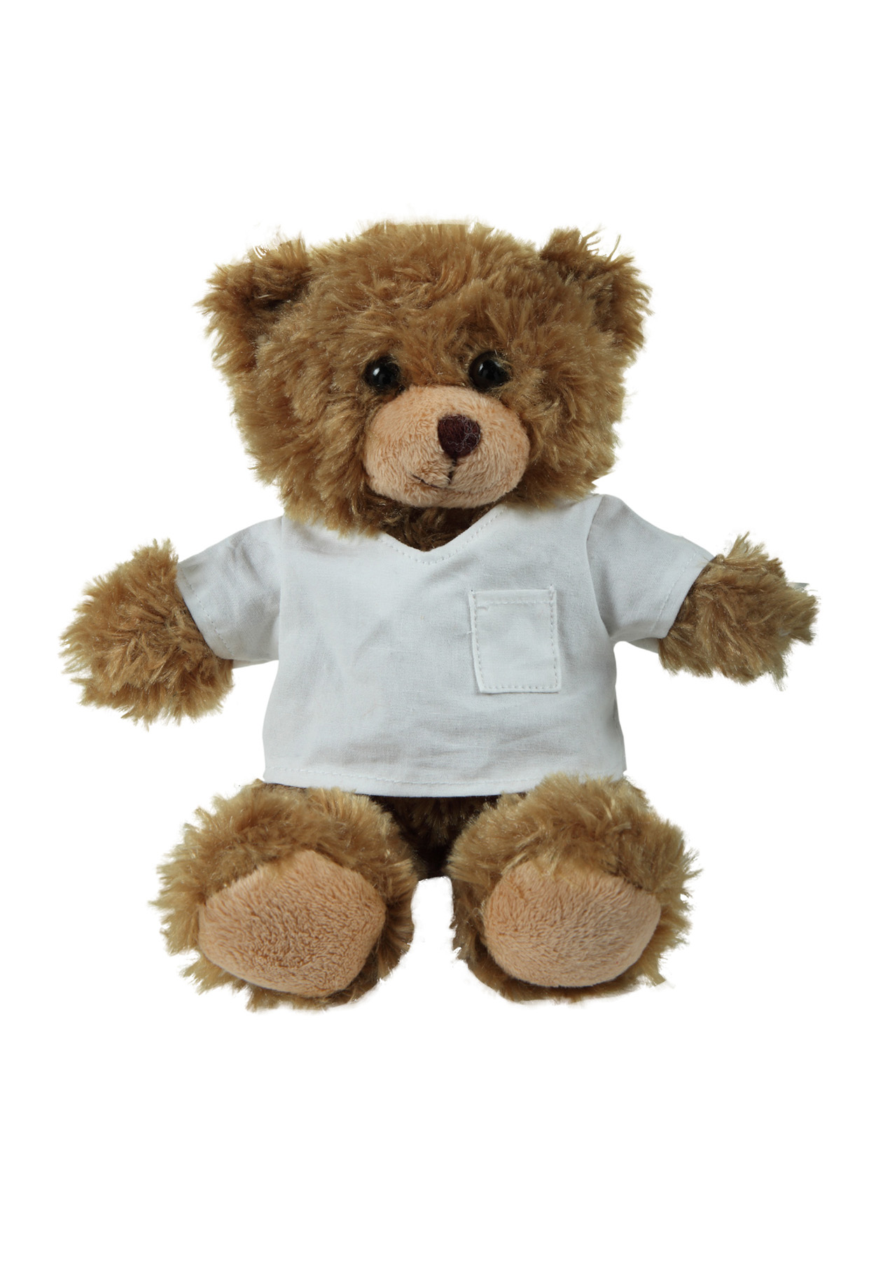 soft plush Mocha Curly Sitting Bear  with doctor jacket