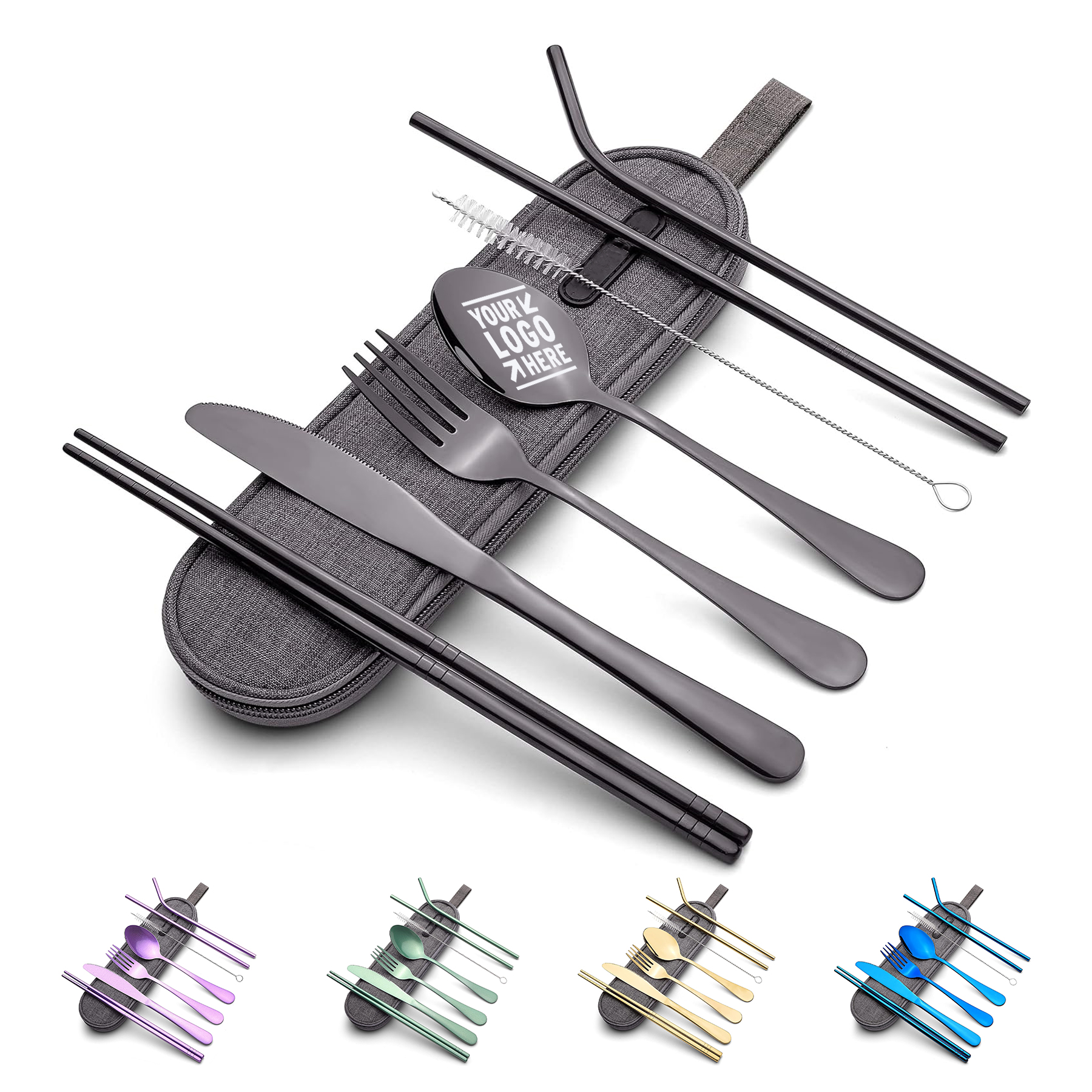 Portable Stainless Steel Flatware Set Travel Camping Cutlery Utensil with a Waterproof Case 2