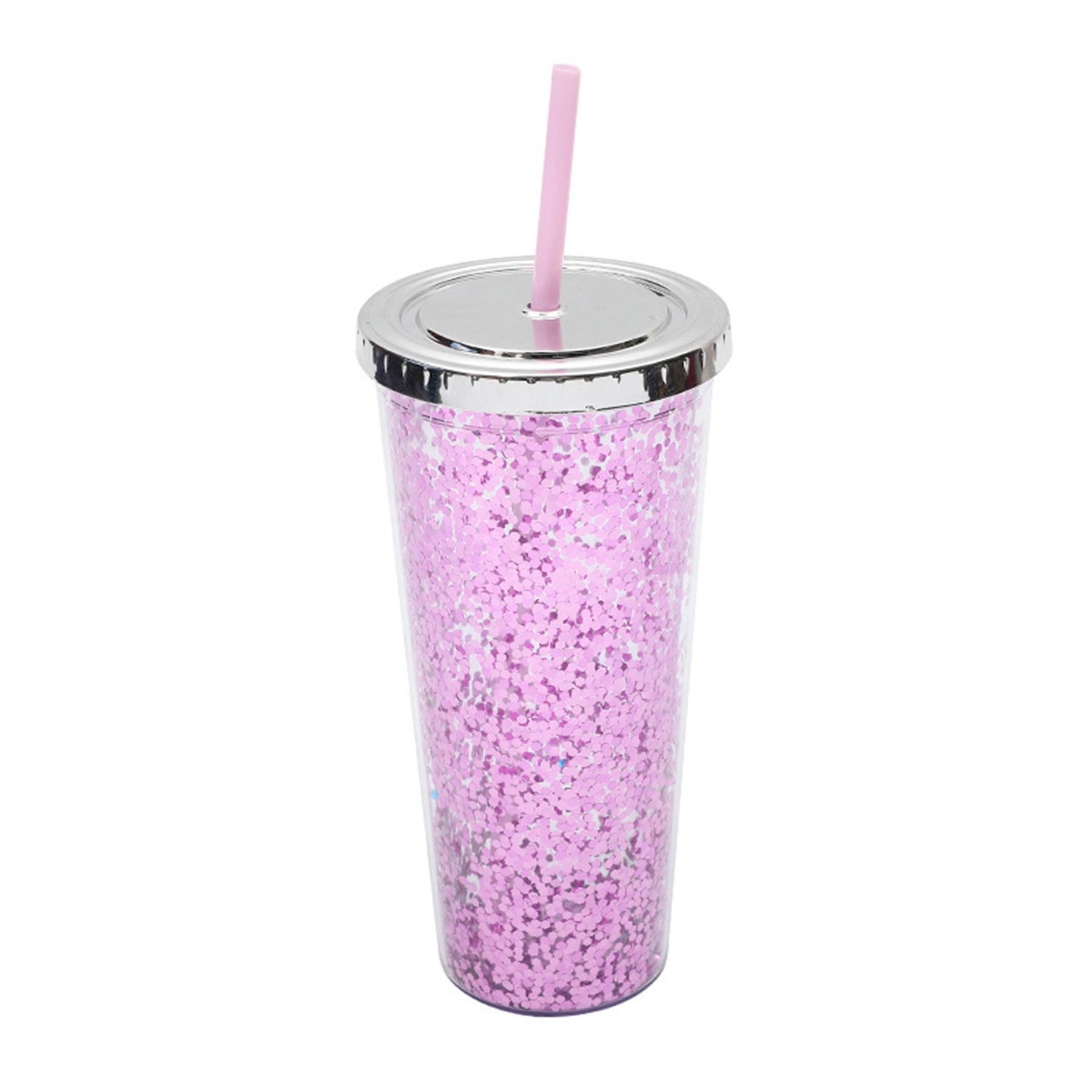 24 Oz. Double Wall Insulated Plastic Glitter Straw Mug 21