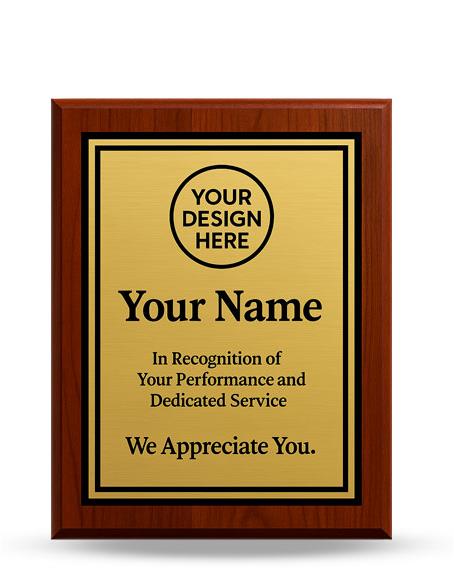 Plaque: 6x8" Cherry Wood Plaque w/ Gold metal plat 2