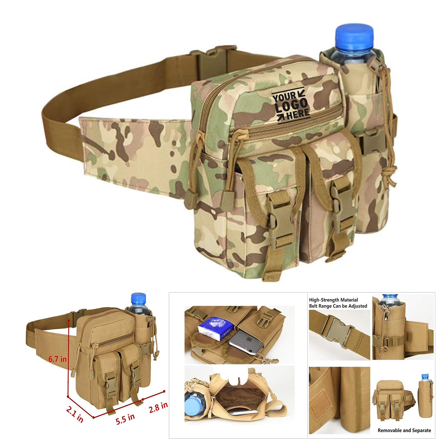 Camping Hiking Tactical Waist Bag Waterproof Utility Military Fanny Pack with Water Bottle Holder    1
