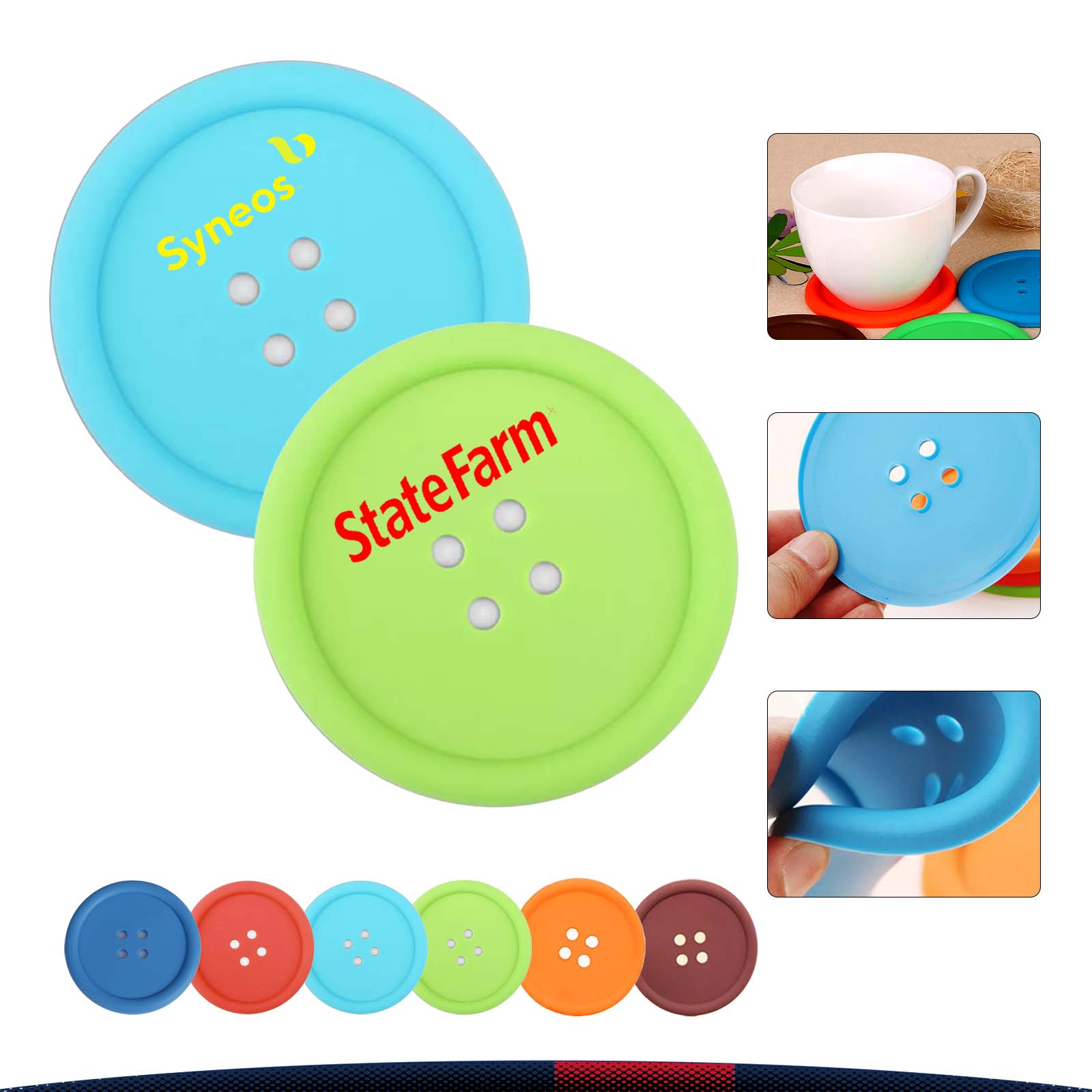 Colorful Button PVC Soft Rubber Coaster 3