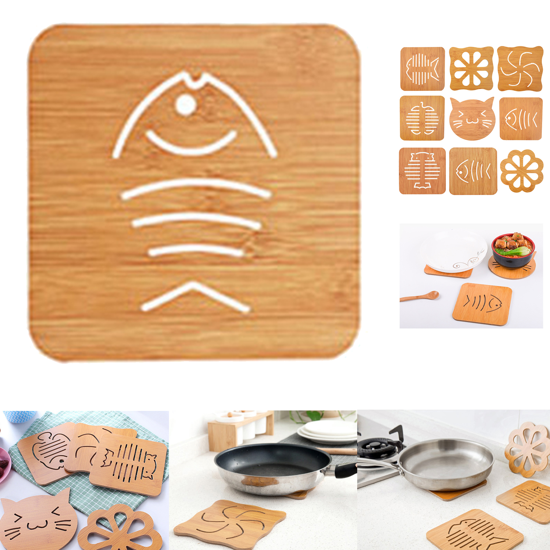 Wooden Cup Coaster Cartoon Pattern